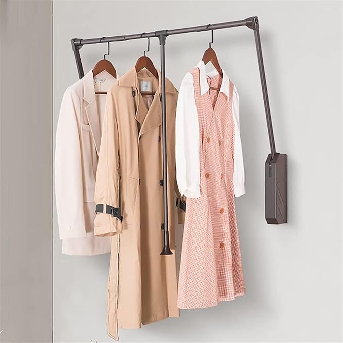 Pull Down Wardrobe Clothes Rail - Extendable Clothes Rail, Steel Sliding Trouser Bar, Push-Pull Wardrobe Organizer, Soft Clos