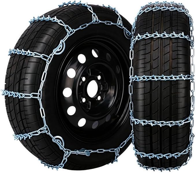 Super Grip V-Bar Ice & Snow Chains 2 Pack for Cars & SUVs - 16" to 21" Tire Anti-Slip Ice & Snow Traction, Easy Installation 