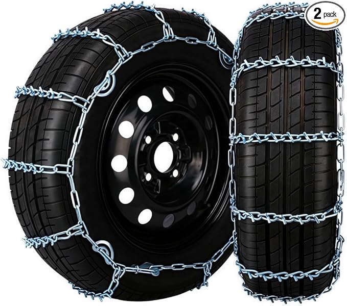 Super Grip V-Bar Ice & Snow Chains 2 Pack for Cars & SUVs - 14" to 18" Tire Anti-Slip Ice & Deep Snow Traction, Easy Installa