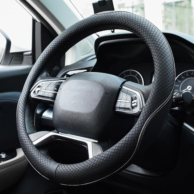 Rueesh Microfiber Leather Steering Wheel Cover Anti-Slip Matte Finish Auto Car Wheel Cover Universal 15 Inch Wheel Cover for 
