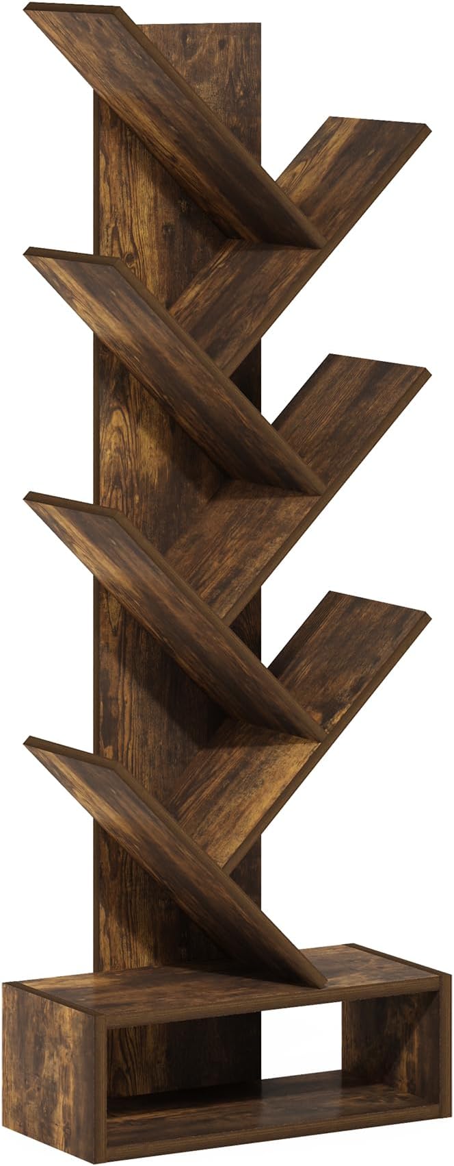 Furinno Tree Book Shelf, 7-Tier Bookshelf, Tree Bookcase with Bottom Shelf, 8.4 x 16.9 x 46.2, for Living Room, Bedroom, Home