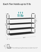 SONGMICS 4-Tier Shoe Rack, Shoe Storage for Hallway Closet, Slim and Space-Saving, Metal Frame, Non-Woven Fabric Shelves, Bla