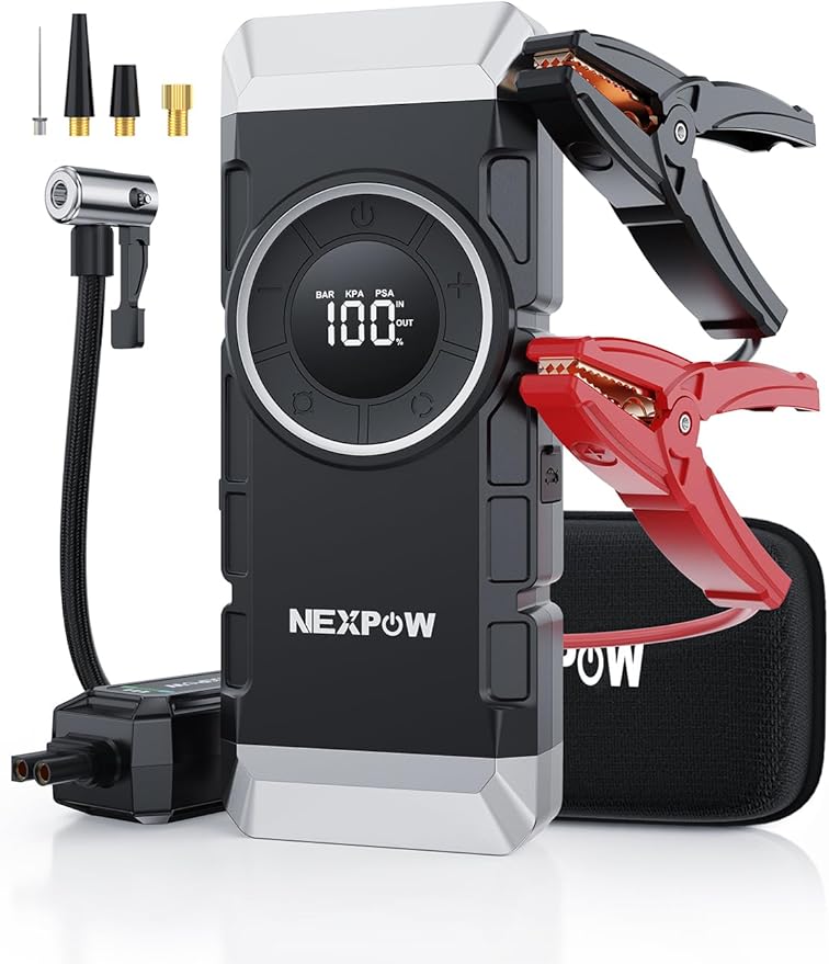 NEXPOW Car Battery Jump Starter with Air Compressor 3000A Peak,12V 150PSI Portable Jumpstart Box for Up to 8L Gas and 8L