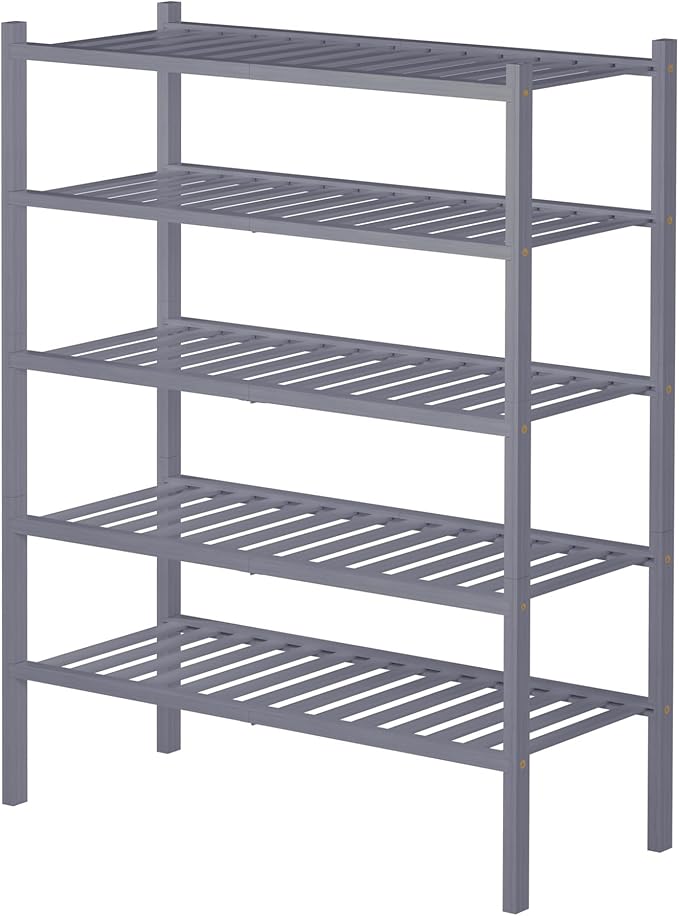 ROMGUAR CRAFT 5 Tier Bamboo Shoe Rack for Closet Free Standing Wood Shoe Shelf for Entryway Small Space Stackable 27"x11"x33"
