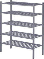 ROMGUAR CRAFT 5 Tier Bamboo Shoe Rack for Closet Free Standing Wood Shoe Shelf for Entryway Small Space Stackable 27"x11"x33"