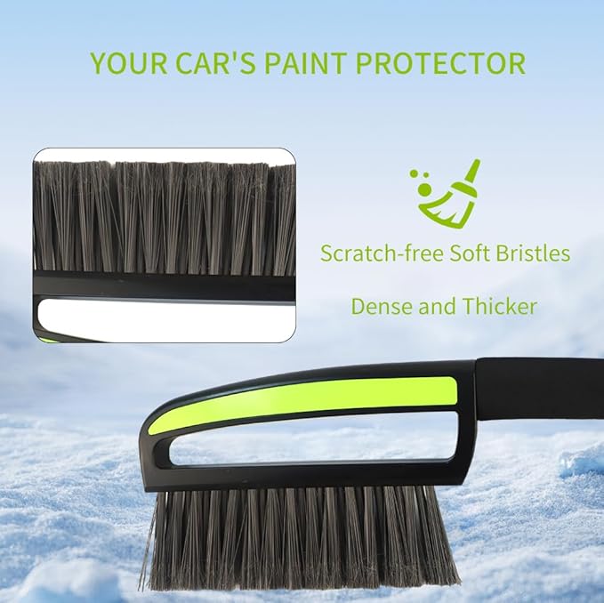 Snow Brush with Ice Scrapers for Car Windshield, Car Brush with Foam Grip, Winter Accessories, Wider Snow Scraper for Window, SUVs, Cars, Detachable Snow Removal Tool, Scratch-Free (Green)