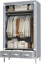 Portable Clothes Closet Rolling Door Wardrobe with Hanging Rack Non-Woven Fabric Storage Organizer with Three Drawer Boxes No