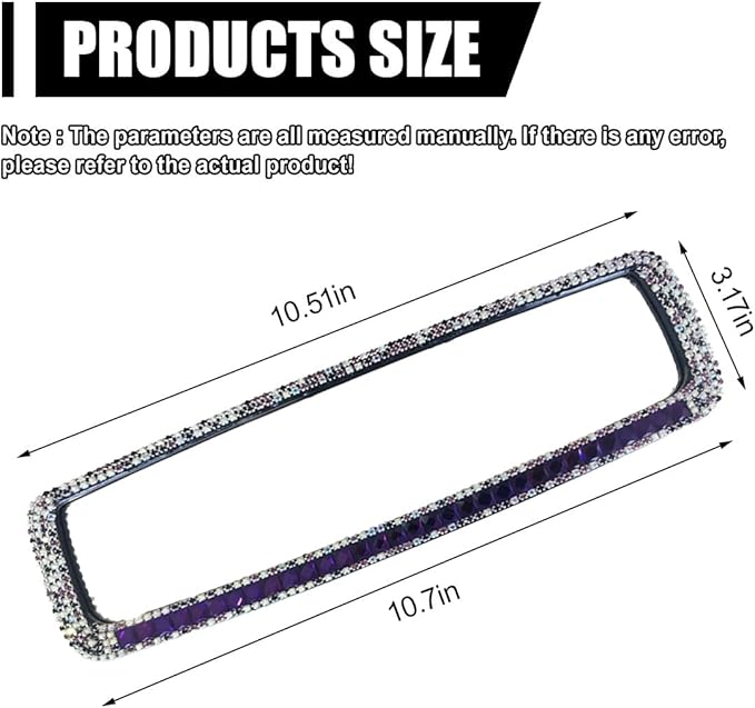 ZIMISI Bling Car Rear View Mirror, 10.51 Inch HD Glass Wide Angle Rearview Mirrors, Clip-on Crystal Diamond Panoramic Rear View Mirror Accessories, Bling Car Decorations for Women (Purple)