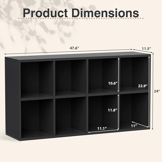 YESHOMY 8 Black Cube Bookcase, Open Frame 2-Tier Book Shelf, Bookshelf Storage Organizer with Adjustable Shelves for Organiza
