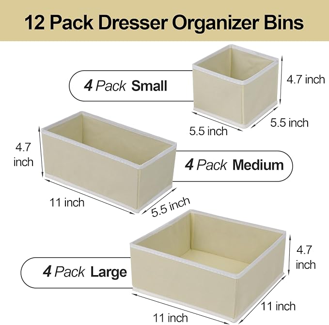 Fordonral Drawer Organizer Clothes, Foldable Fabric Dresser Organizer Closet Organizers and Storage Box for Underwear,Folded 