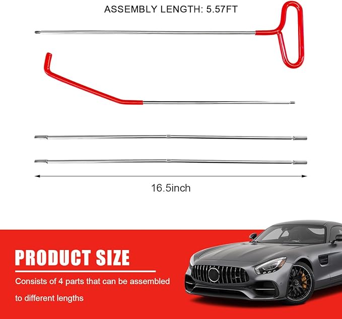 Car Lockout Kit, 67" Long Reach Tool Automotive Professional Emergency Tool Kit, Multi-Function Pull Hook Vehicle Disassembly