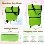 Collapsible Shopping Grocery Bag With Wheels Rolling Tote Bag With Wheels Large Reusable Shopping Bags Foldable Cart(Green,Large)