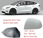 Compatible with Tesla Model Y Side Mirror Cover Replacement 2021 2022 2023 2024, Left Driver Side Rearview Mirror Cover Cap for Model Y Accessories(white)