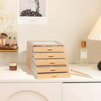 Jewelry Box with Glass Lid, 5-Layer Jewelry Organizer for Women Girls, PU Leather Display Case with 20-Grid Earring Tray & Mo