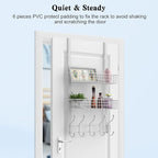 Coat Rack, Over The Door Hanger with Mesh Basket, Detachable Storage Shelf for Towels, Hats, Handbags, Coats (White-2 Baskets