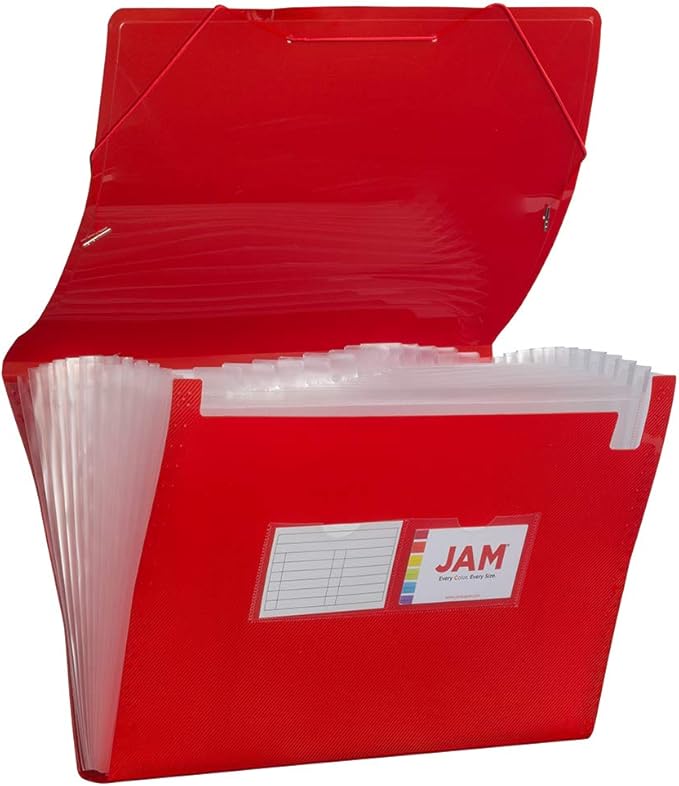 JAM Paper Accordion Folders - 13 Pocket Plastic Expanding File - Legal Size - 10 x 15 - Red - Sold Individually