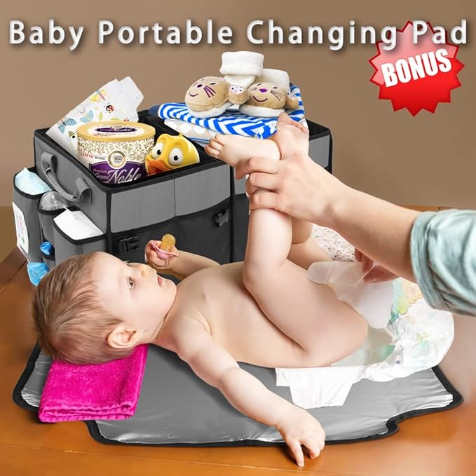 Collapsible Trunk Organizer & Diaper Changing Station, Baby Diaper Caddy Organizer with Movable Dividers, Easy-to-Reach for