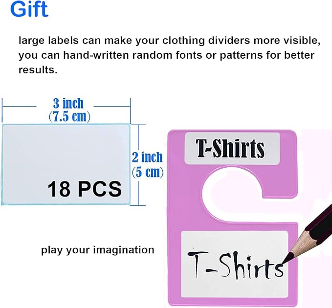 10 Pack White Clothing Rack Size Dividers Plus 45 Labels (1 Inch) and 18 Large Blank Labels, Large Rectangular Clothing Close
