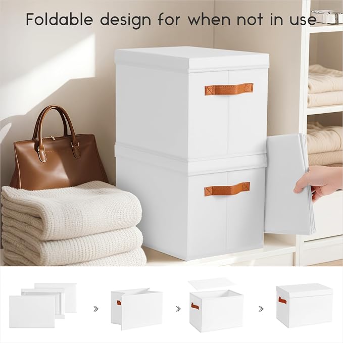 Homsorout Storage Bins with Lids - Large Fabric Closet Bins with Lid, 5 Pack Clothes Organizers and Storage, Collapsible Stac