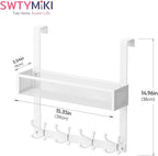 SWTYMIKI Over The Door Hook with 16 Hooks & Mesh Baskets - Heavy Duty Over The Door Organizer Hanger for Towels, Coats, Cloth
