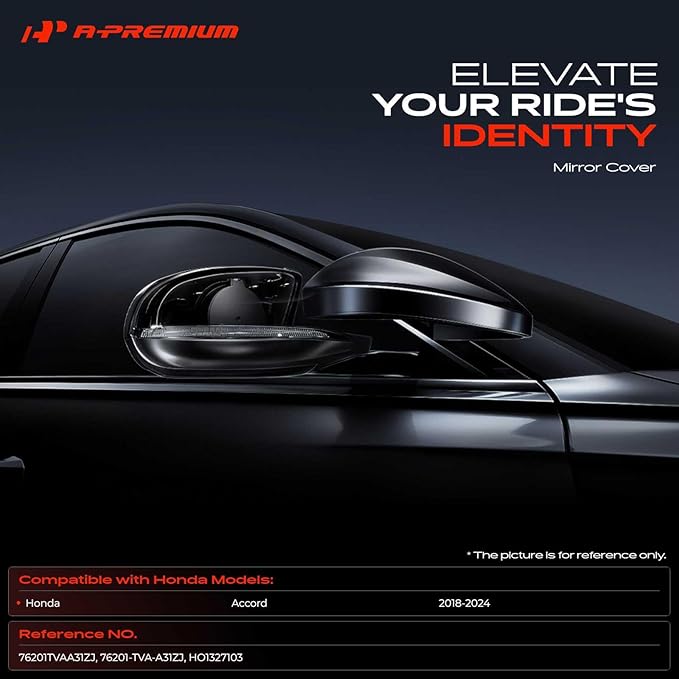 A-Premium Passenger Side Rearview Mirror Cover Cap - Compatible with Honda Accord 2018-2024 - Smooth Black, with Turn Signal Hole