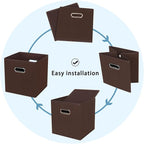 Fabric Cubby Storage Bins, 13x13x13 Inches, Foldable Storage Bins with Dual Handles, Set of 6, Coffee