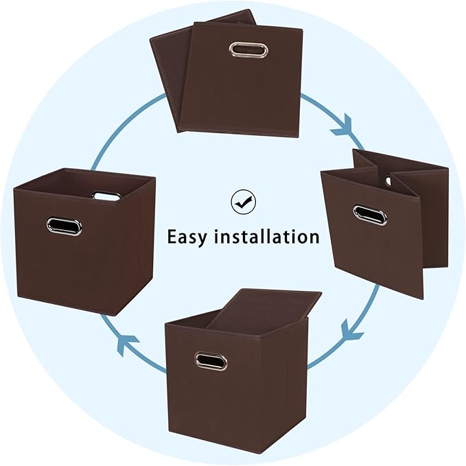 Black Fabric Cubby Storage Bins,13x13x13 Inches ,Cube Organizer Bin Foldable Storage Boxes with Dual Handles Fabric Organizer
