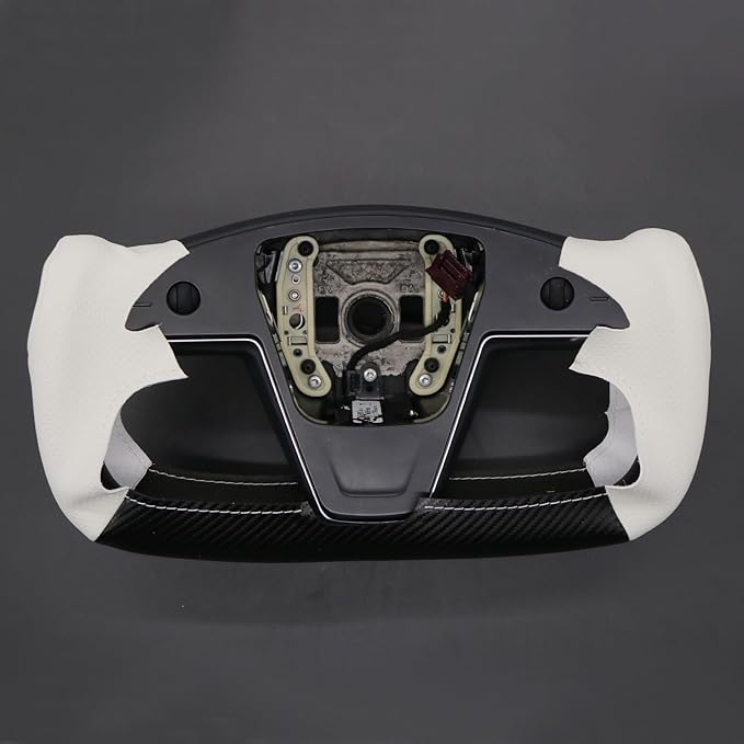 MEWANT Hand Stitched White Leather Steering Wheel Cover Wrap for Tesla Model S 2021-2023 / Model X 2021-2023 Steering Wheel Accessories