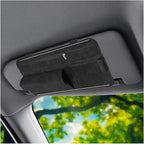 Car Sun Visor Organizer, Leather Multi-Pocket Glasses Card Holder with Zipper, Waterproof Scratch-Resistant Sunshade Storage Bag, Universal Auto Interior Accessory for Car/Truck/SUV (Black)
