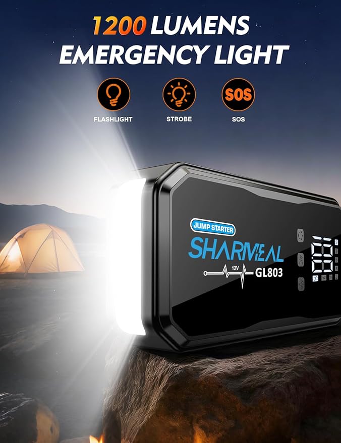 Sharmeal 22-in-1 9000A Jump Starter, 24000mAh Car Booster Pack with 80W AC Outlet & PD 35W Super Fast Charging, 12V Jump