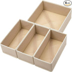 Bructhun Drawer Organizer Set of 4 Khaki - Fabric Storage Bins for Clothes, Underwear, Socks & Bras - 11" Dresser Dividers fo