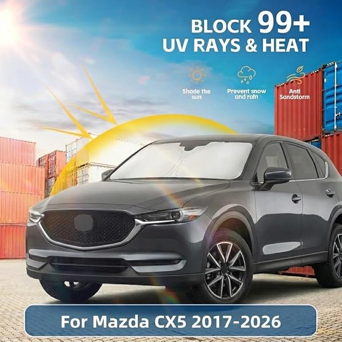 Windshield Sun Shade for Mazda CX5 CX-5 2017-2024 2025 2026 Front Window Shade Custom Fit CX5 Accessories Sport, Touring, Grand Touring,Crossover Sun Visor Foldable Shade Blocks UV Rays Accessories