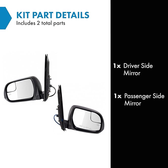 TRQ 2 Piece Driver and Passenger Side Mirror Assembly Set Electric Adjustment Heated No Memory Black Compatible with 2015-201