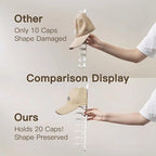 Hat Organizer for Wall, 2 Pack Adhesive Hat Rack for Baseball Caps, No Drilling or Wall Mount Cap Holder with Hooks, Over the
