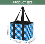 Blue Checkered Reusable Grocery Bags Large Shopping Tote Bag with Reinforced Bottom Board, Water Resistant Foldable Storage B