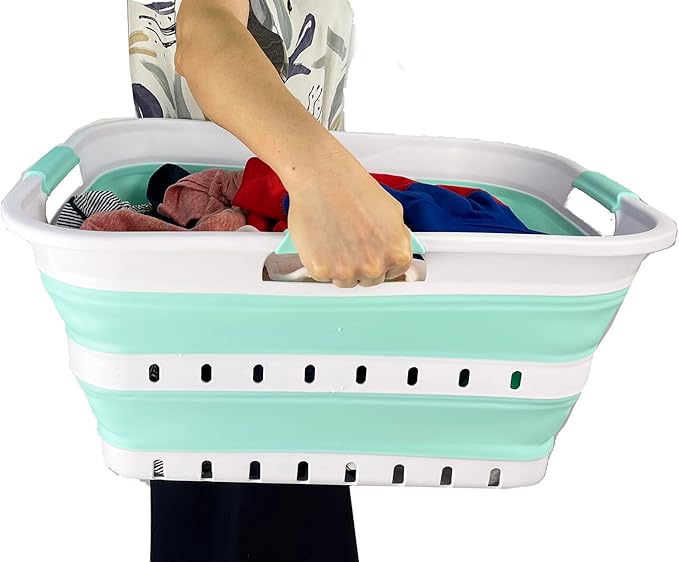 SAMMART 42L (11 gallon) Collapsible Plastic Laundry Basket - Foldable Pop Up Storage Container/Organizer - Space Saving Hampe