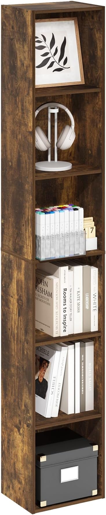 Furinno LUDER Book Shelf, 6-Tier Tall Modern Bookshelf, Bookcase with Open Shelves, 9.3 x 12 x 71, for Living Room, Bedroom, 