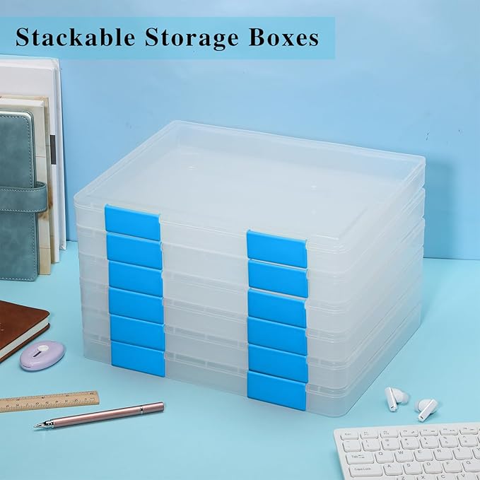 PerKoop 6 Pcs Clear Paper Storage Box A4 Plastic File Box Document Paper Organizer Storage Board Game Project Cases Container