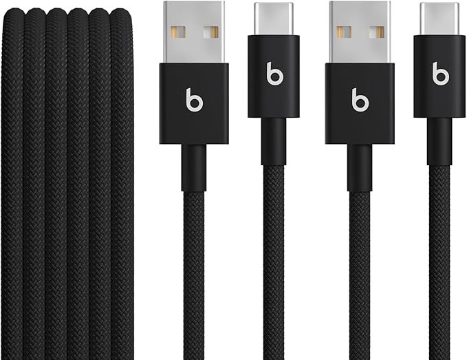 Beats USB-A to USB-C Woven Cable 2 Pack Fast Charging Durable/Tangle-Free Compatible Charger for Apple & Android Devices (1.5