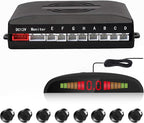 Car Reverse Parking Radar System with 8 Parking Sensors Distance Detection + LED Distance Display + Sound Warning (Black Color)