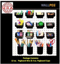 WallPeg Pegboard Bins & Cups - 12 Each 5" Bins and 4 Each 5" Cups - Hooks to Peg Board Panel Organize Hardware Arrange Access