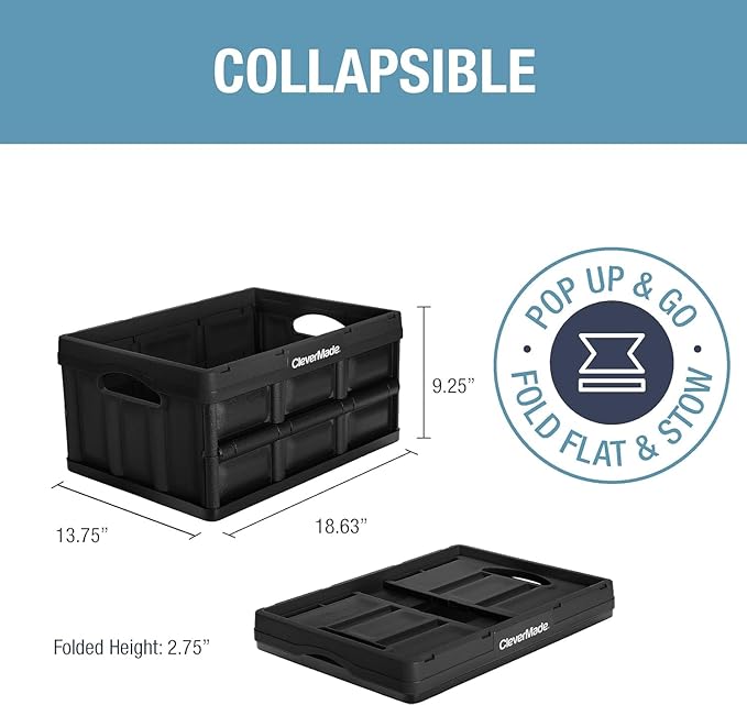 CleverMade Collapsible Storage Bins 32L 3 Pack – Heavy Duty Foldable Storage Bins with Built-In Handles for Garage Storage an
