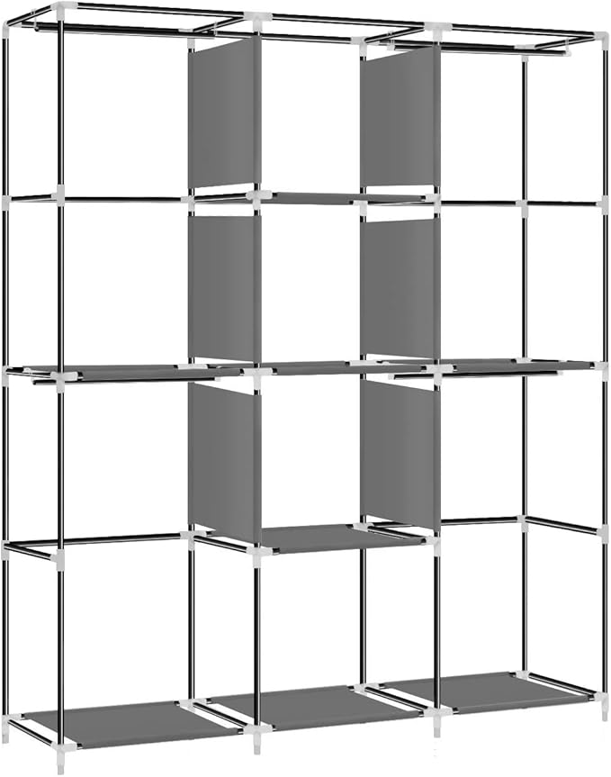 YOUUD Portable Closet 50 Inch Wardrobe for Hanging Clothes with Non-Woven Fabric Cover, 4 Hang Rods and 4 Storage Organizer S