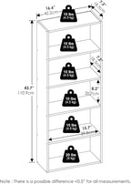 Furinno Basic Book Shelf, 5-Tier Bookshelf, Storage Organizer Bookcase with Open Shelf, 7 x 17 x 44, for Living Room, Bedroom