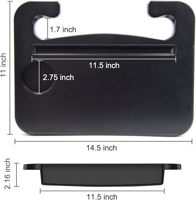 Double-use Steering Wheel Tray(14.5*11inch), Car Food Trays for Eating with Drinks Holder, Car Trays for Eating for Pad Laptop, Multipurpose Travel Car Accessories, Fits Most Vehicles Steering Wheels