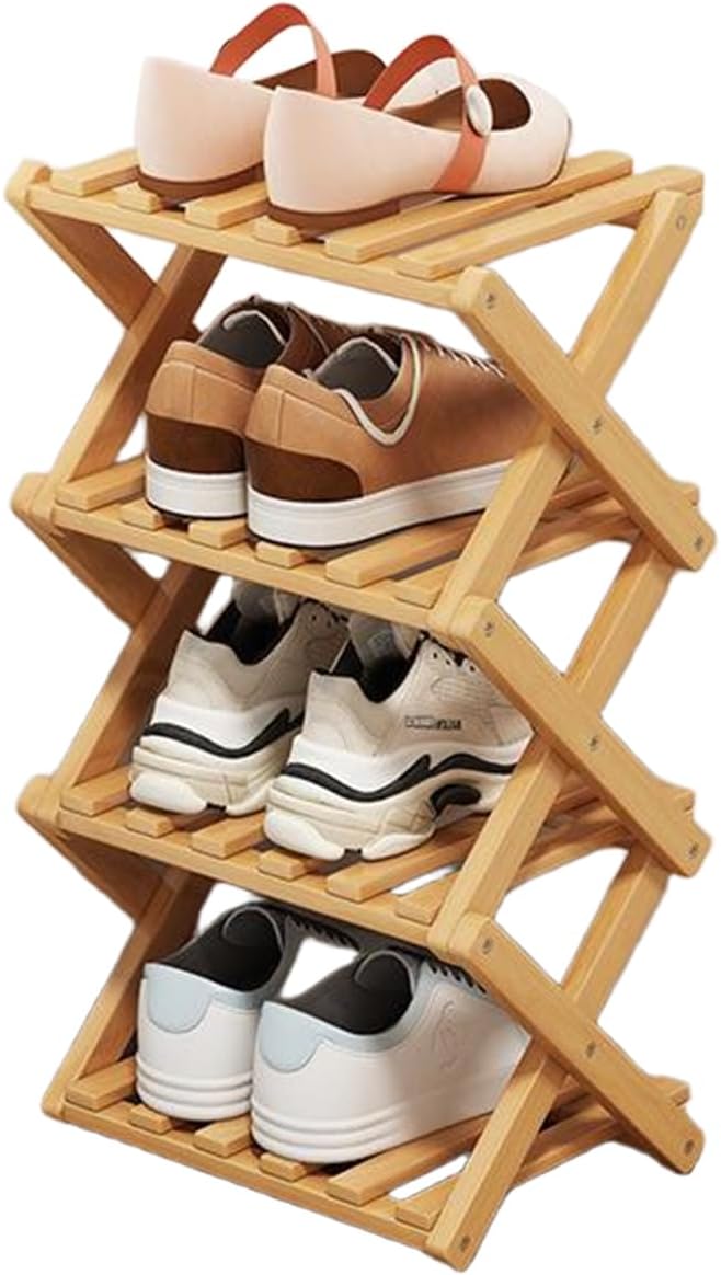 YYW Bamboo Shoe Rack for Entryway, Free Standing Shoe Racks Shelf Closet, Widen Foldable Vertical Shoe Storage Organizer for 