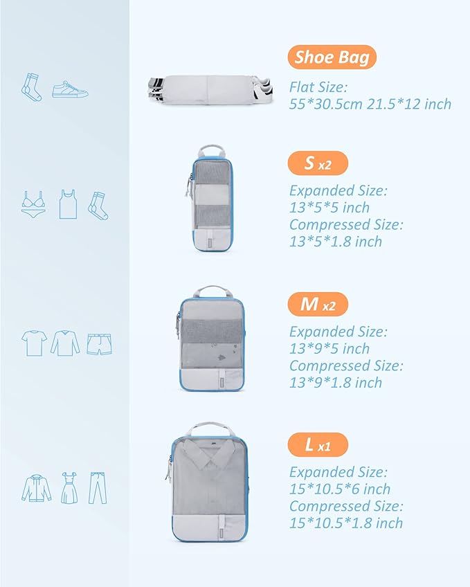 BAGSMART 6 Set /4 Set/2 Set Compression Packing Cubes for Travel, Lightweight Luggage Organizer Bags, Durable Space Saver Bag