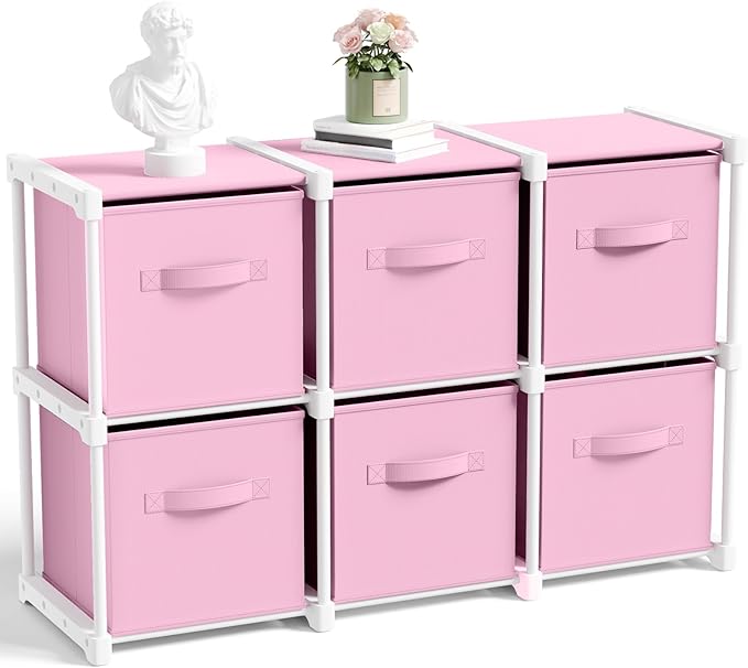 6 Cube Storage Organizer with Shelf Back to School Boxes 11 Inch Toy Storage Bins Closet Organizers Drawers Fabric Dresser fo