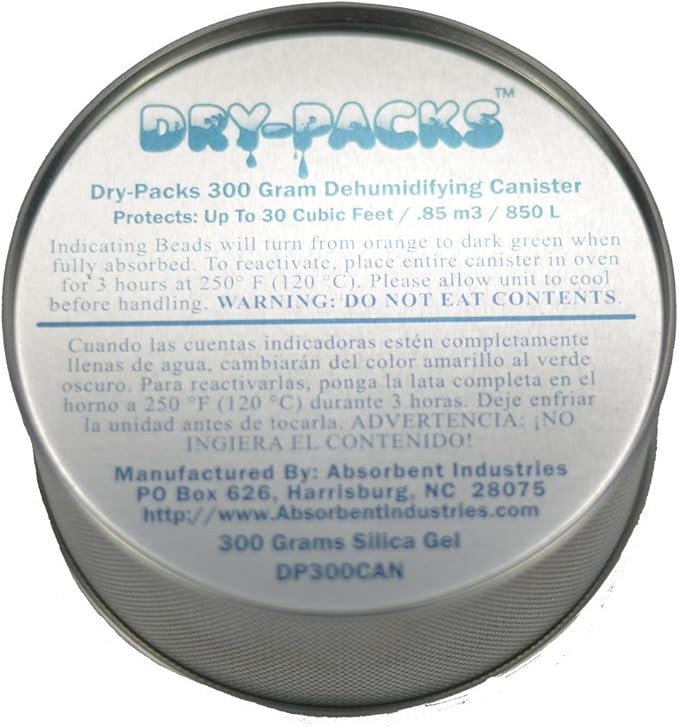 Dry-Packs 300 Gram Silica Gel Canister Dehumidifier - Moisture Indicating