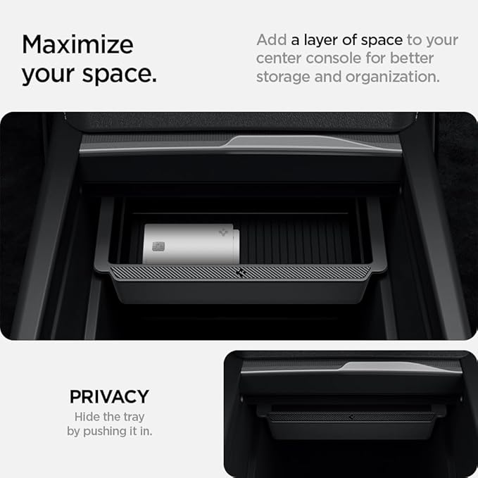 Spigen Center Console Organizer for Tesla Model Y Juniper (Only Premium & Performance 2026) and Model 3 Highland (Standard, Premium & Performance 2024/25/26) with Smooth Slide Technology - [Sliding]